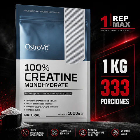 Creatina Monohidratada 1kg Sin Sabor | 333 Porciones