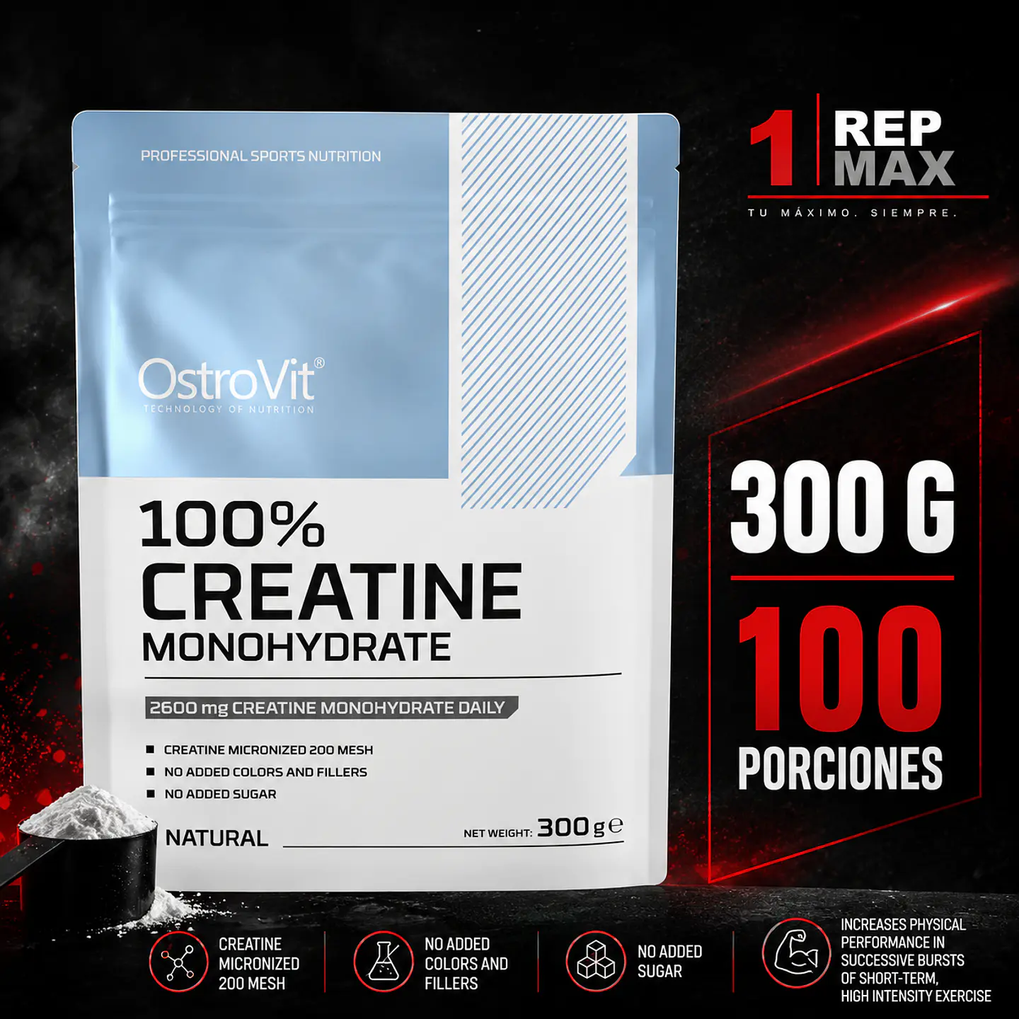 Creatina Monohidratada 300g Sin Sabor | 100 Porciones 1