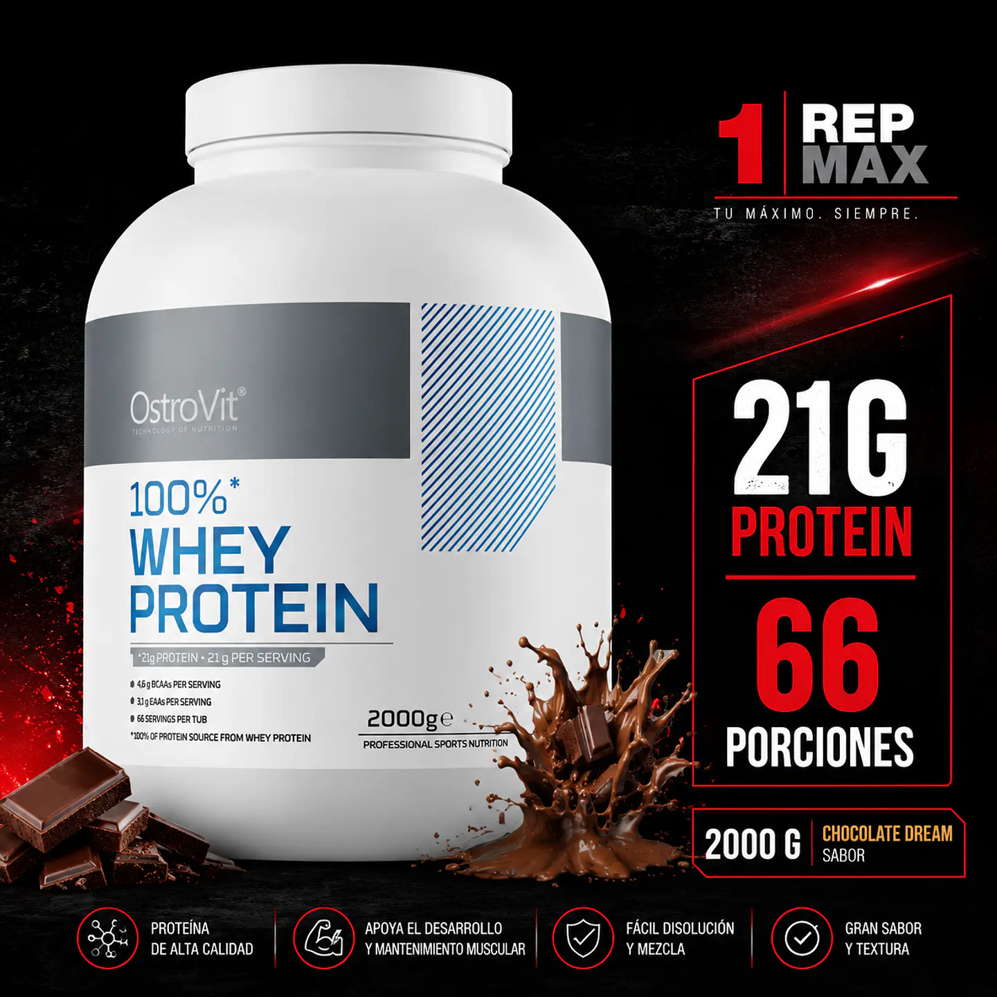 Proteína Whey 2kg Chocolate Dream | 66 Porciones OstroVit 1