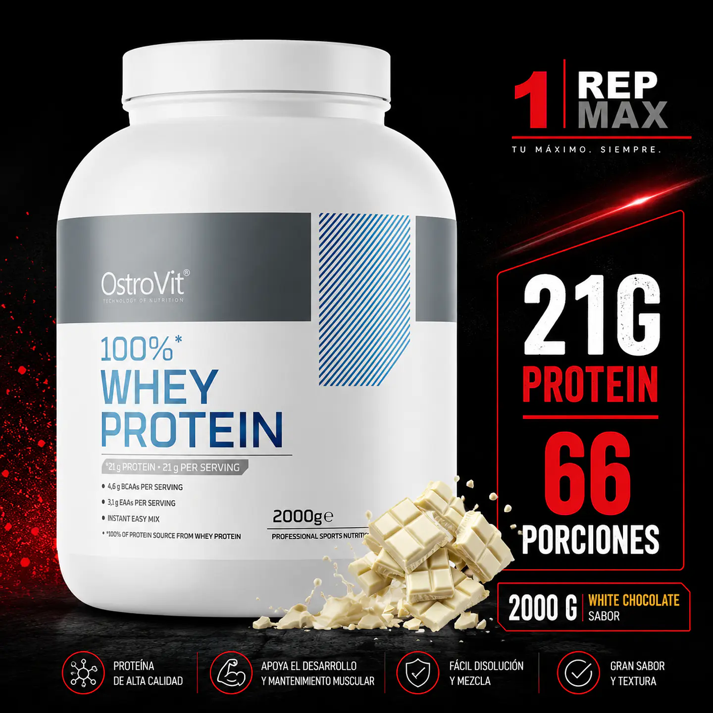 Proteína Whey 2kg White Chocolate  | 66 Porciones OstroVit 1