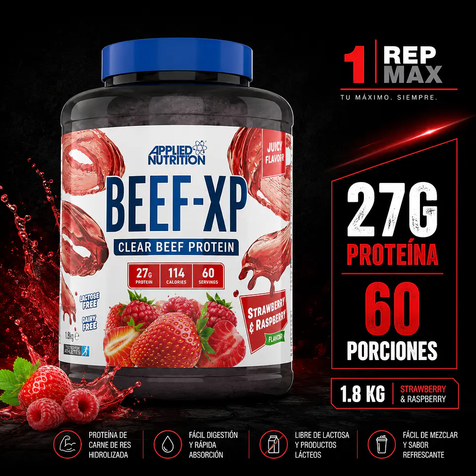 Proteína Beef XP 1.8kg | STRAWBERRY AND RASPBERRY  60 Porciones Sin Lactosa AN 1