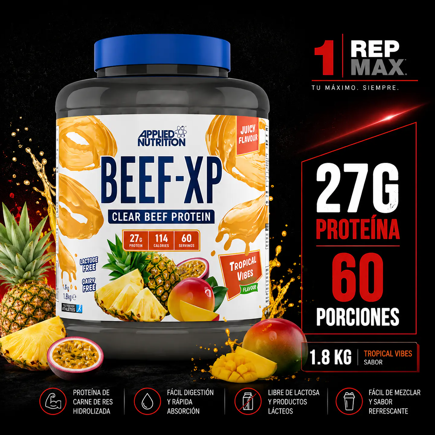 Proteína Beef XP 1.8kg | TROPICAL VIBES 60 Porciones Sin Lactosa AN 1