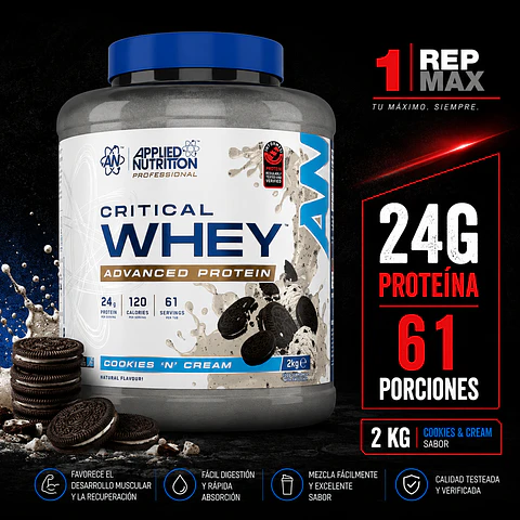 Proteína Critical Whey 2kg | COOKIES AND CREAM 61 Porciones 24g AN