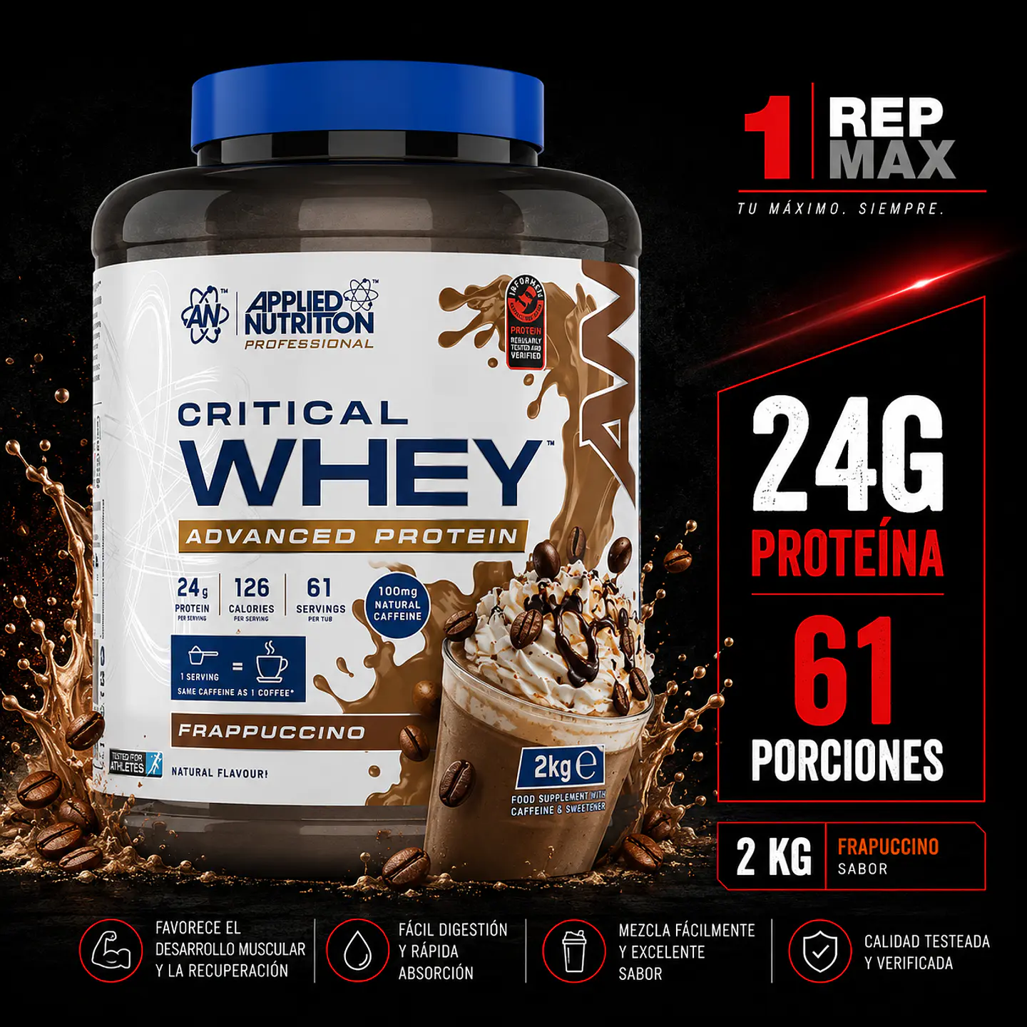 Proteína Critical Whey 2kg | FRAPUCCINO   61 Porciones 24g AN 1