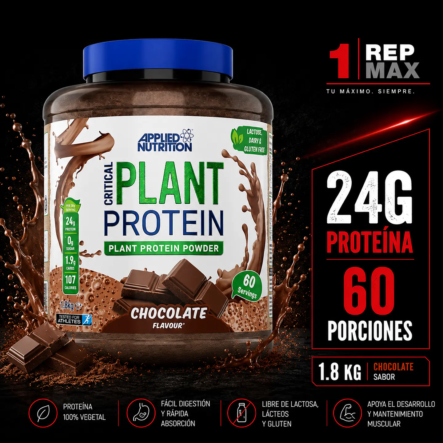 Proteína Vegana Critical Plant 1.8kg |Chocolate  60 Porciones AN 1