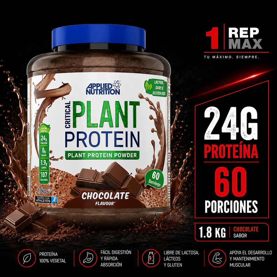 Proteína Vegana Critical Plant 1.8kg |Chocolate  60 Porciones AN 1