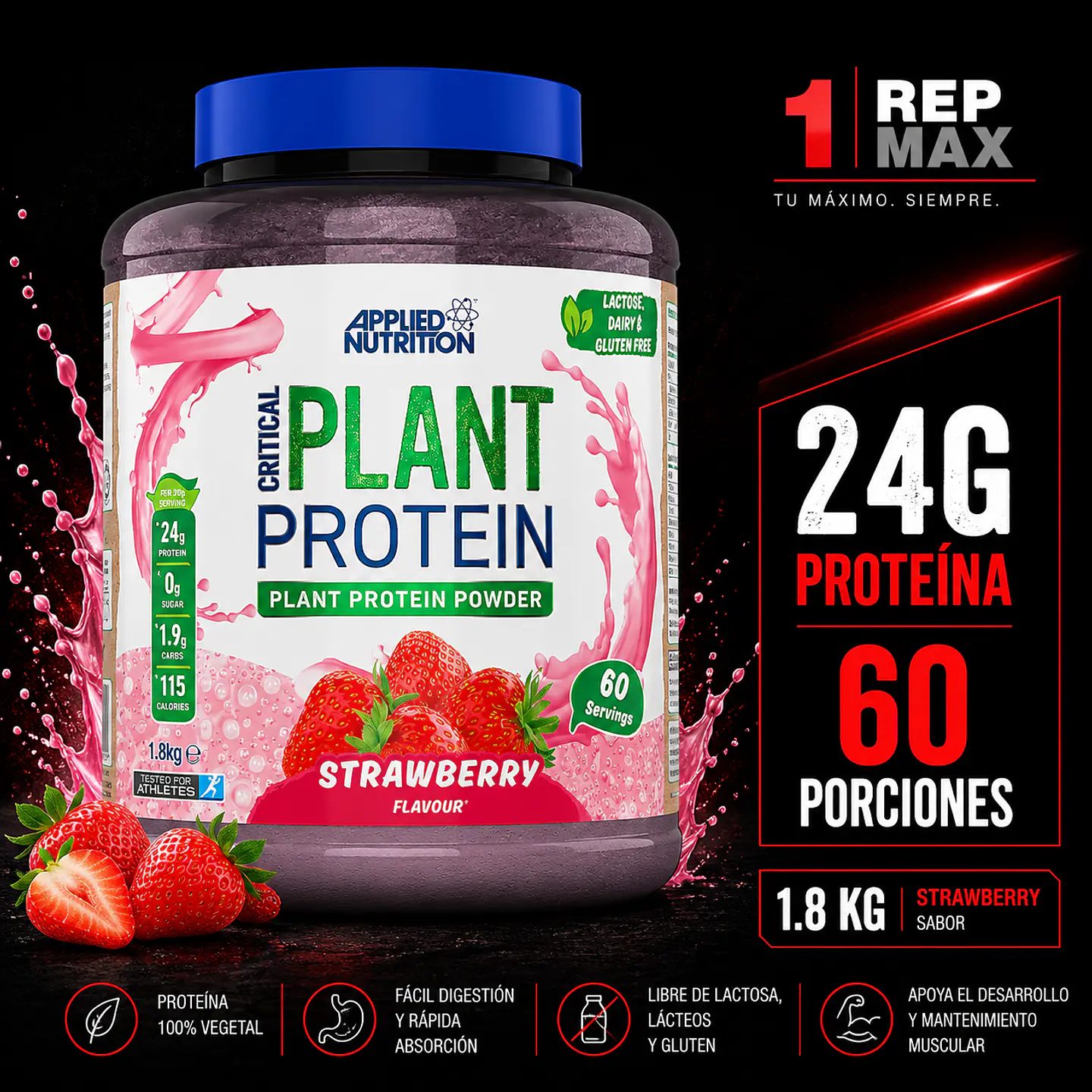 Proteína Vegana Critical Plant 1.8kg | STRAWBERRY  60 Porciones AN 1