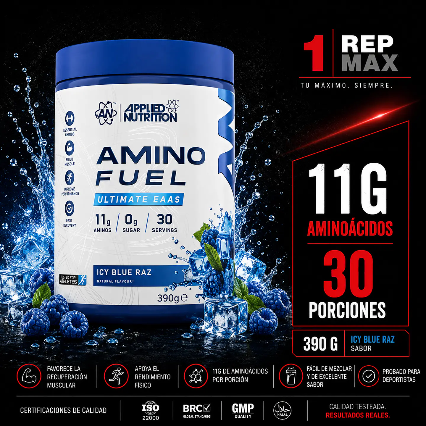 Amino Fuel EAA 390g Icy Blue Raz | 30 Porciones AN 1