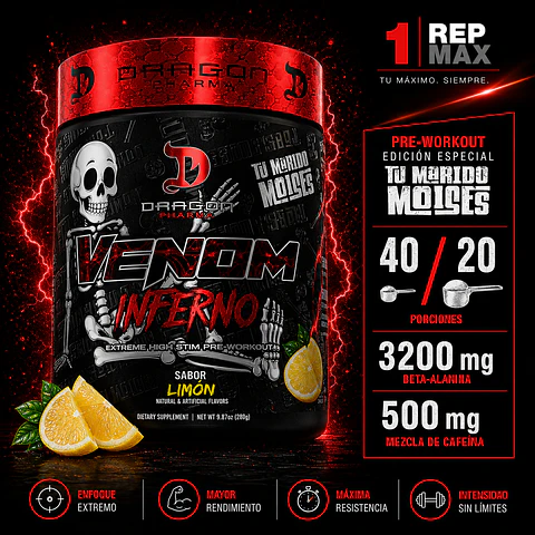 Venom Inferno Pre-Entreno Limón | 40 Porciones Dragon "Marido Moises"