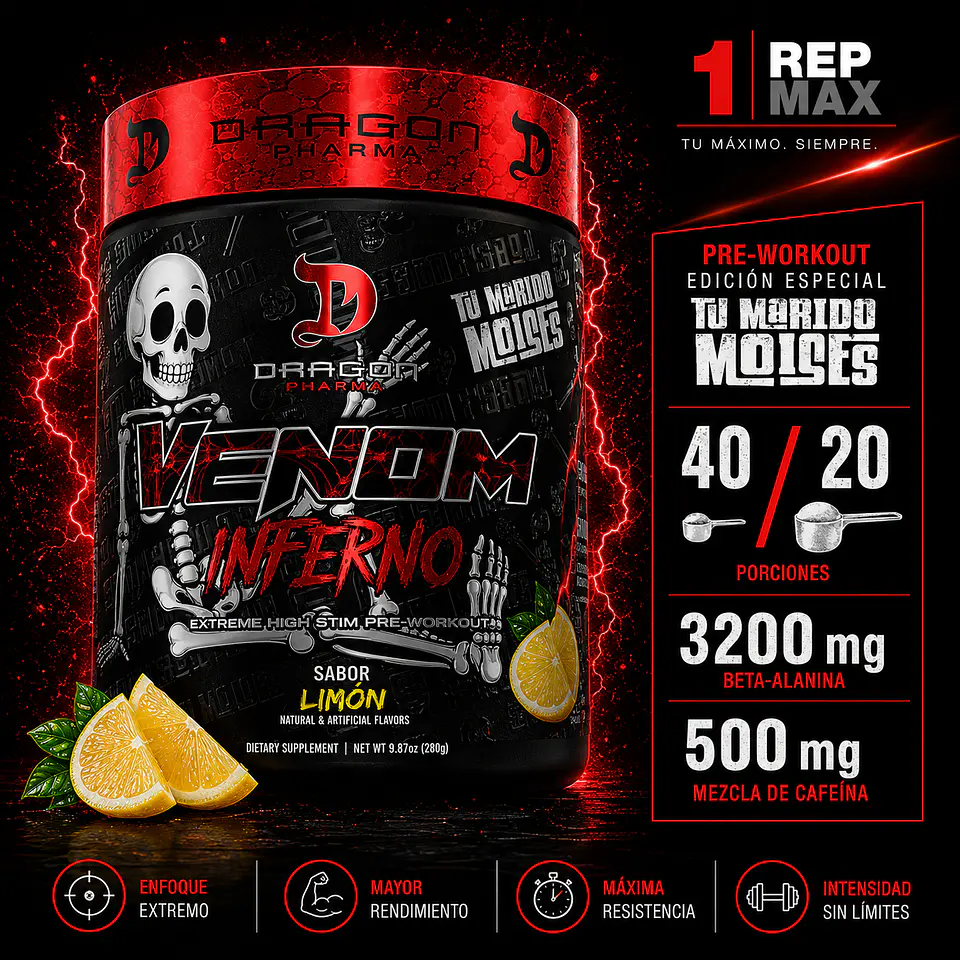 Venom Inferno Pre-Entreno Limón | 40 Porciones Dragon 