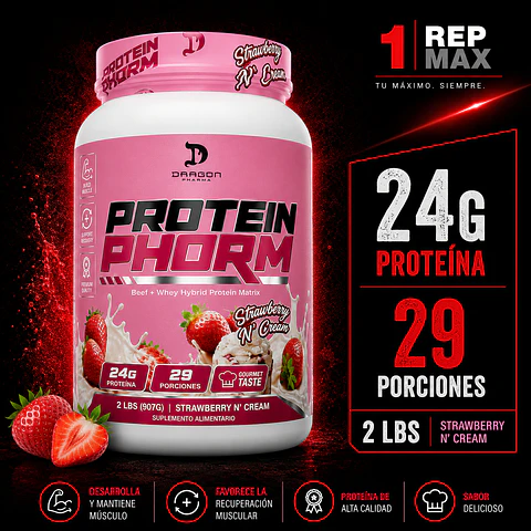 Proteína Phorm Beef+Whey 2lb Strawberry | 29 Porciones Dragon Pharma