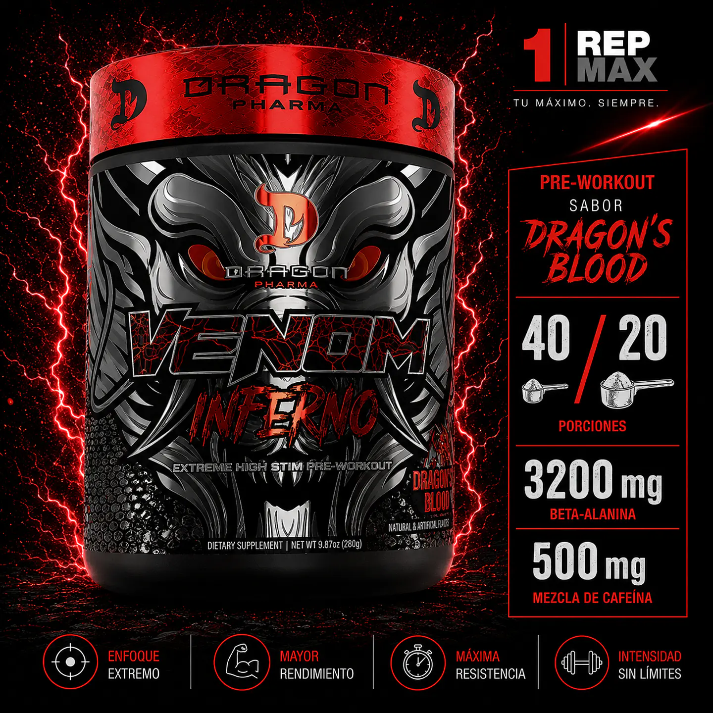 Venom Inferno Pre-Entreno Dragon´s Blood | 40 Porciones  1