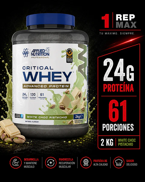 Proteína Critical Whey 2kg | White Choc Pistacho 61 Porciones 24g AN