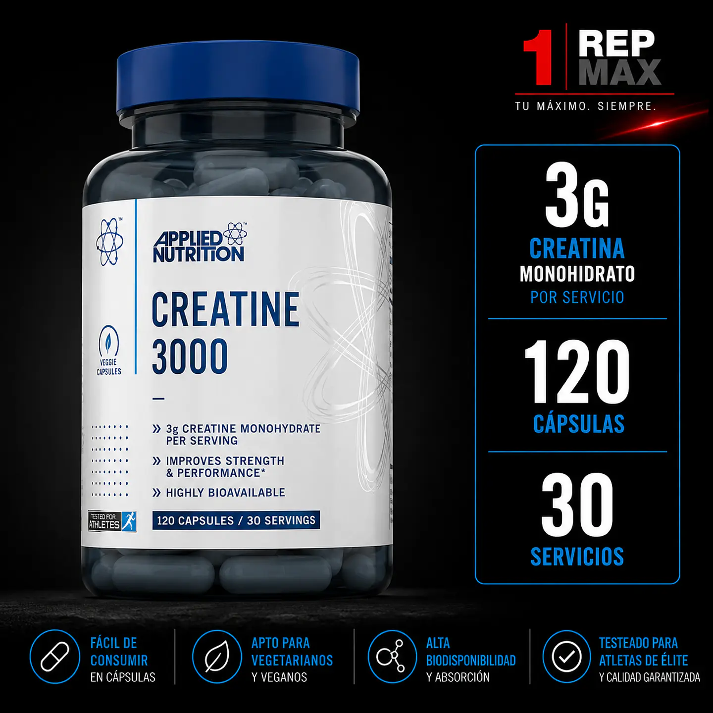 Creatina 3000 en Cápsulas 120 Caps | 30 Porciones AN 1