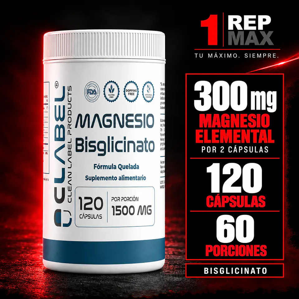 Magnesio Bisglicinato 120 cápsulas 300 mg de magnesio elemental 1