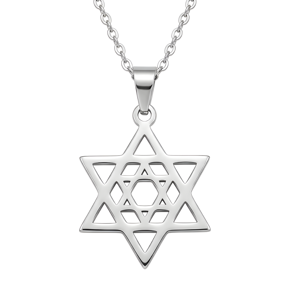 Colgante Collar Estrella David Acero Plateado Star Central