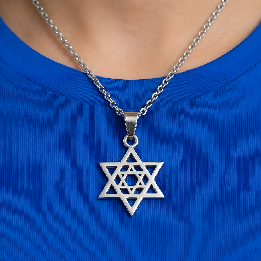 Colgante Collar Estrella David Acero Plateado Star Central