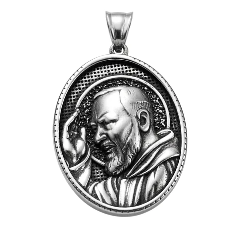 Collar Santo Padre Pío De Pietrelcina Rostro Acero Macizo Plateado