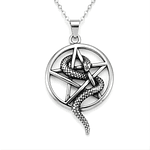 Collar Pentagrama Con Serpiente Acero Macizo Plateado