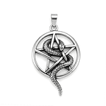 Collar Pentagrama Con Serpiente Acero Macizo Plateado