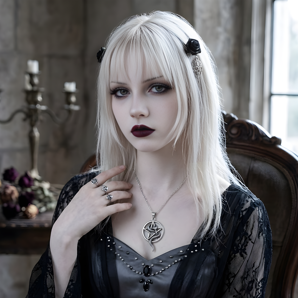 Collar Pentagrama Con Serpiente Acero Macizo Plateado