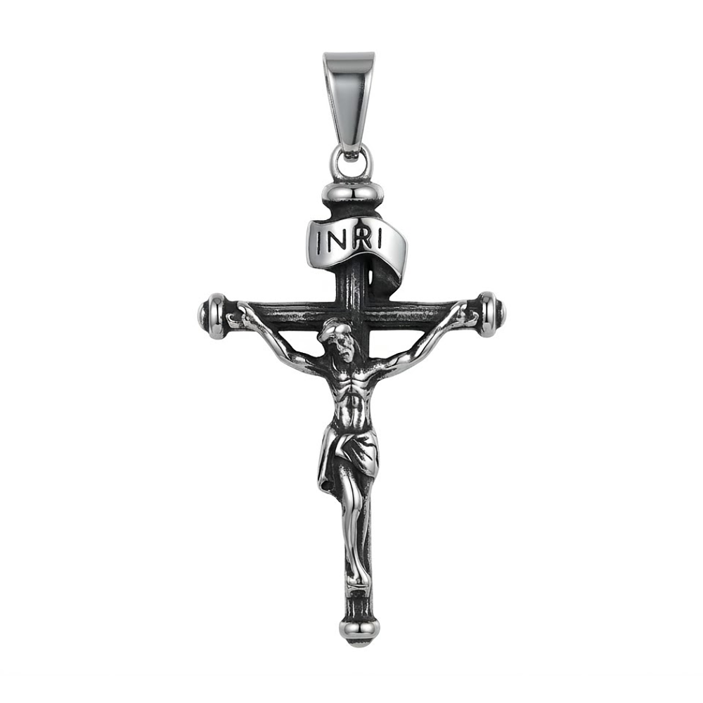 Crucifijo Cristiano Collar Colgante Jesus En Acero Macizo Plateado