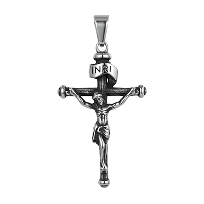 Crucifijo Cristiano Collar Colgante Jesus En Acero Macizo Plateado