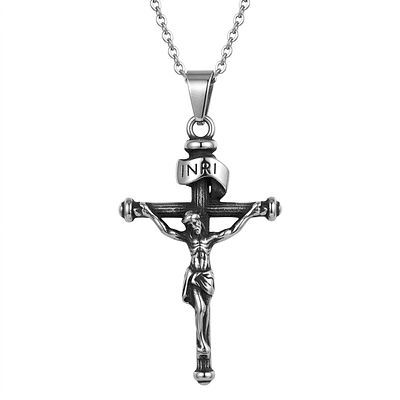Crucifijo Cristiano Collar Colgante Jesus En Acero Macizo Plateado