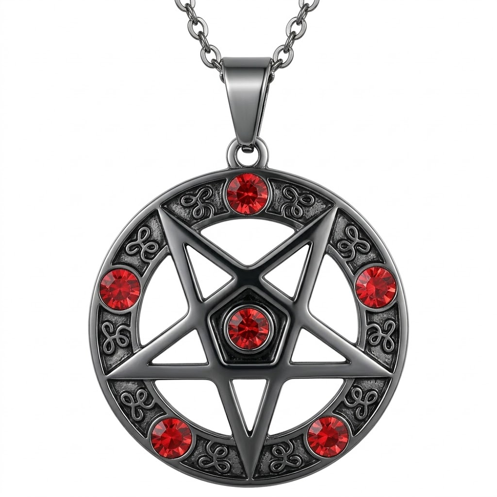 Circon Rojo - Collar Pentagrama Punta Hacia Abajo