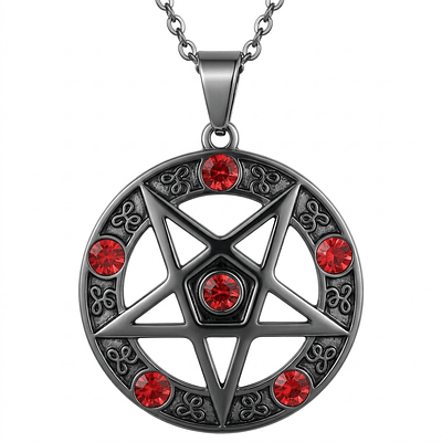 Circon Rojo - Collar Pentagrama Punta Hacia Abajo