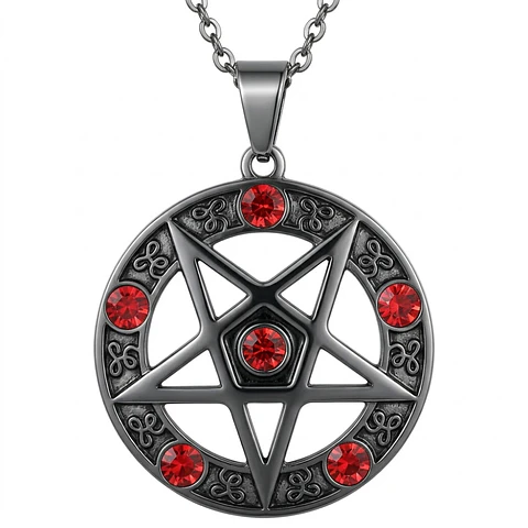 Circon Rojo - Collar Pentagrama Punta Hacia Abajo