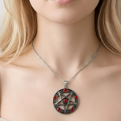Circon Rojo - Collar Pentagrama Punta Hacia Abajo