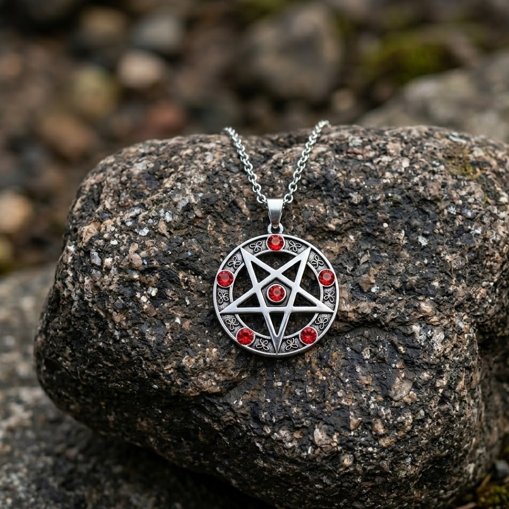 Circon Rojo - Collar Pentagrama Punta Hacia Abajo