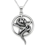 Collar Pentagrama Con Serpiente Acero Macizo Plateado