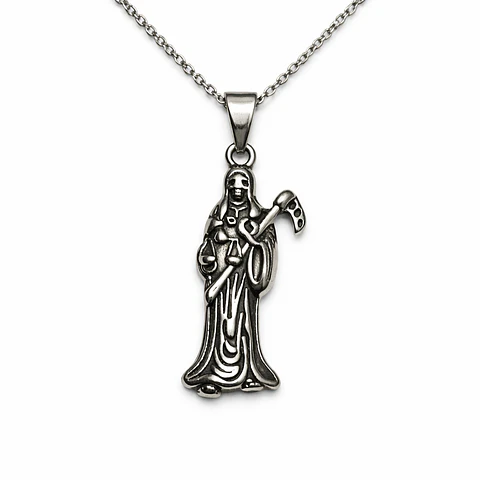 Collar Santa Muerte Acero Macizo + Cadena Oz Pe