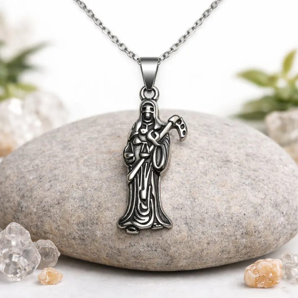 Collar Santa Muerte Acero Macizo + Cadena Oz Pe 2