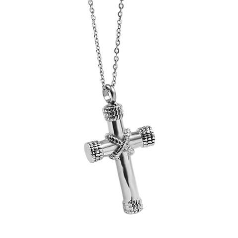 Collar Relicario Cremación Urna Cenizas Mascotas Cruz Plateada Cuerdas