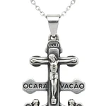 Cruz De Caravaca Collar Colgante Acero Macizo Plateado