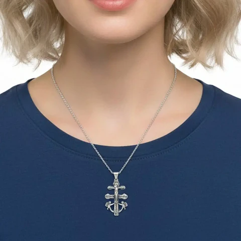 Cruz De Caravaca Collar Colgante Acero Macizo Plateado