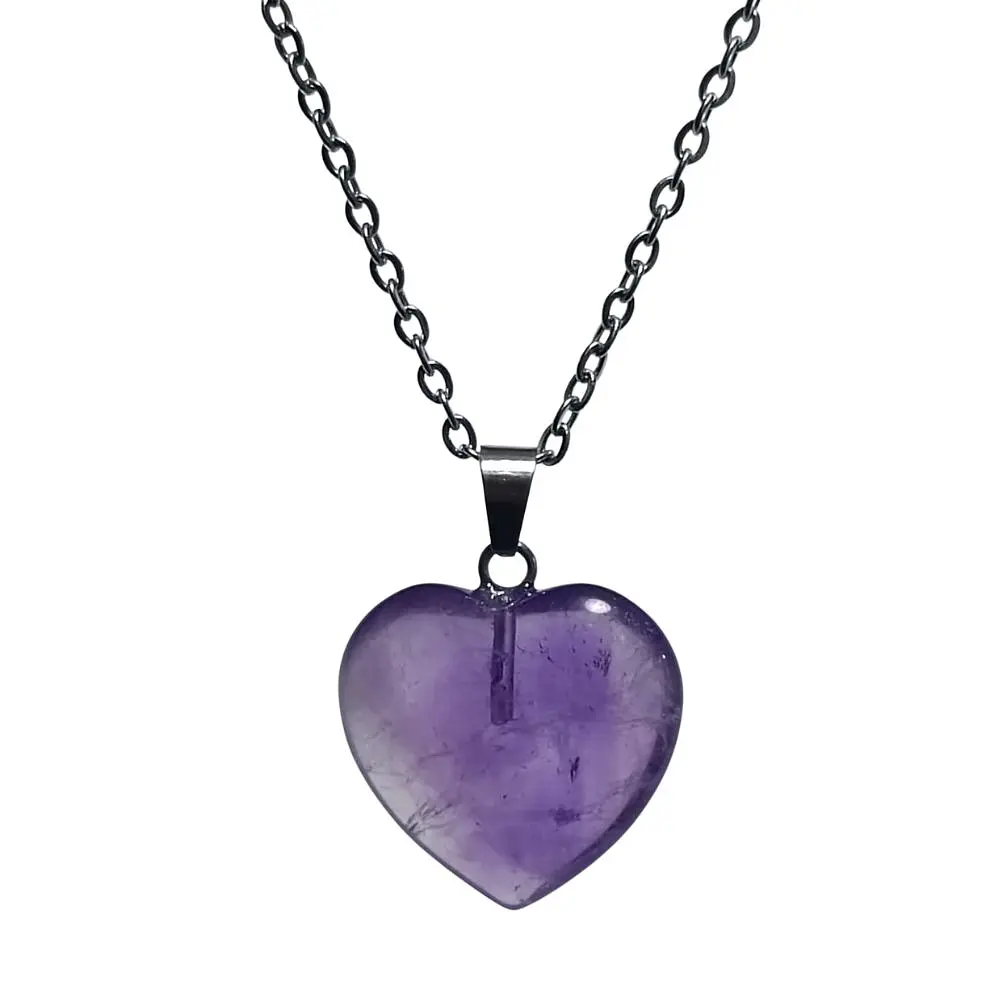 Collar Piedra Corazon Amatista + Cadena Acero