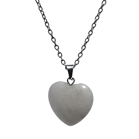 Collar Piedra Corazon Cuarzo Blanco + Cadena Acero