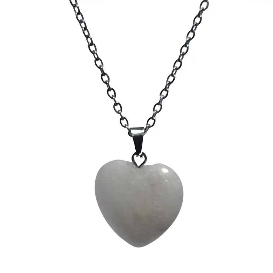 Collar Piedra Corazon Cuarzo Blanco + Cadena Acero 1