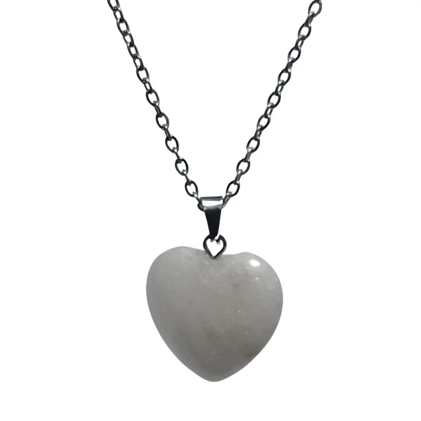 Collar Piedra Corazon Cuarzo Blanco + Cadena Acero 3