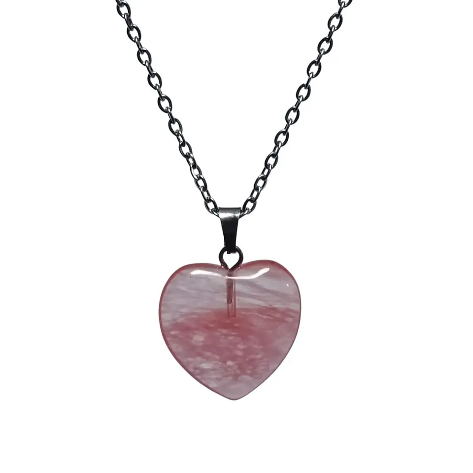 Collar Piedra Corazon Cuarzo Chery + Cadena Acero 1