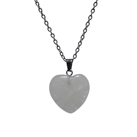 Collar Piedra Corazon Cuarzo Cristal + Cadena Acero