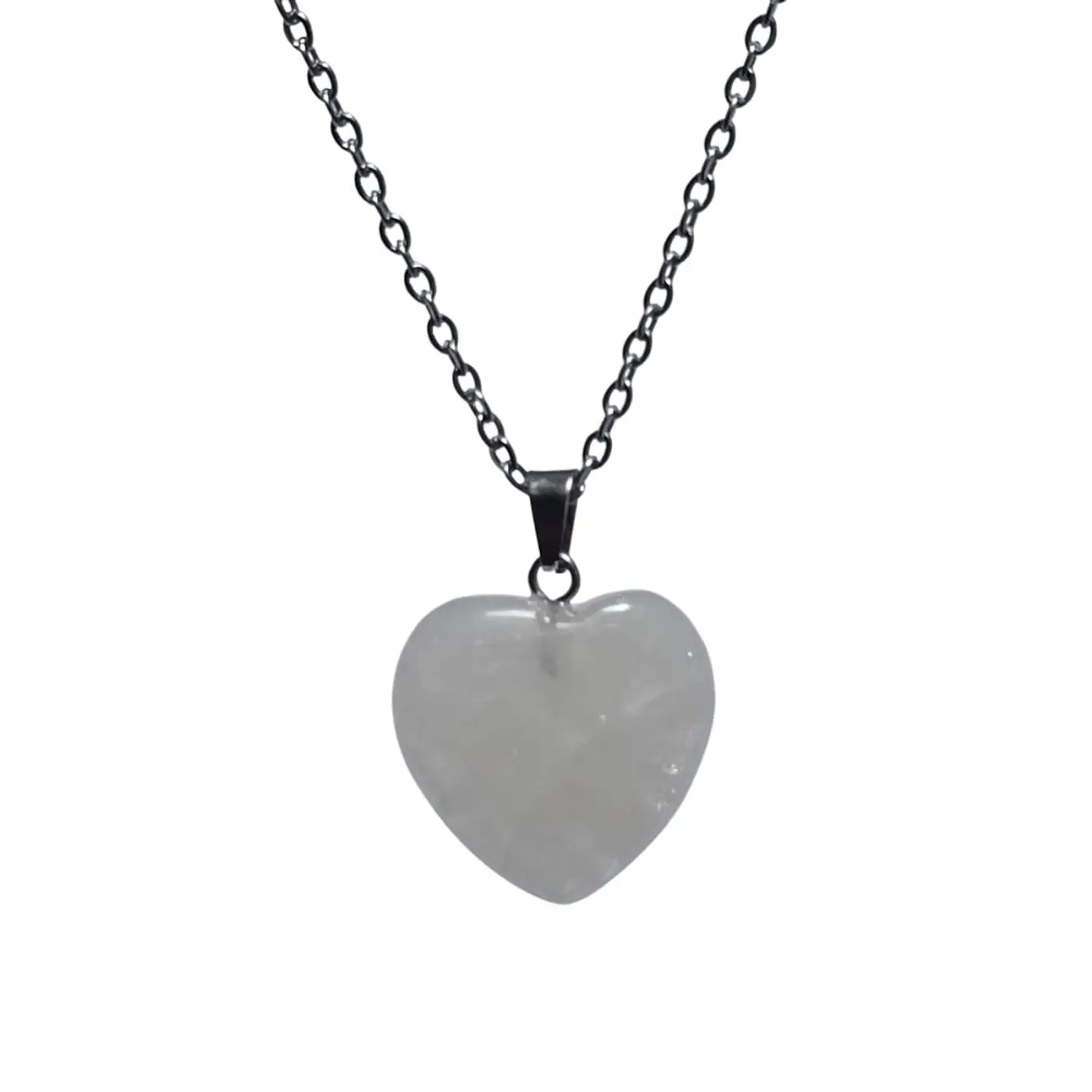 Collar Piedra Corazon Cuarzo Cristal + Cadena Acero 3