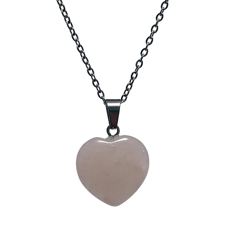 Collar Piedra Corazon Cuarzo Rosa + Cadena Acero