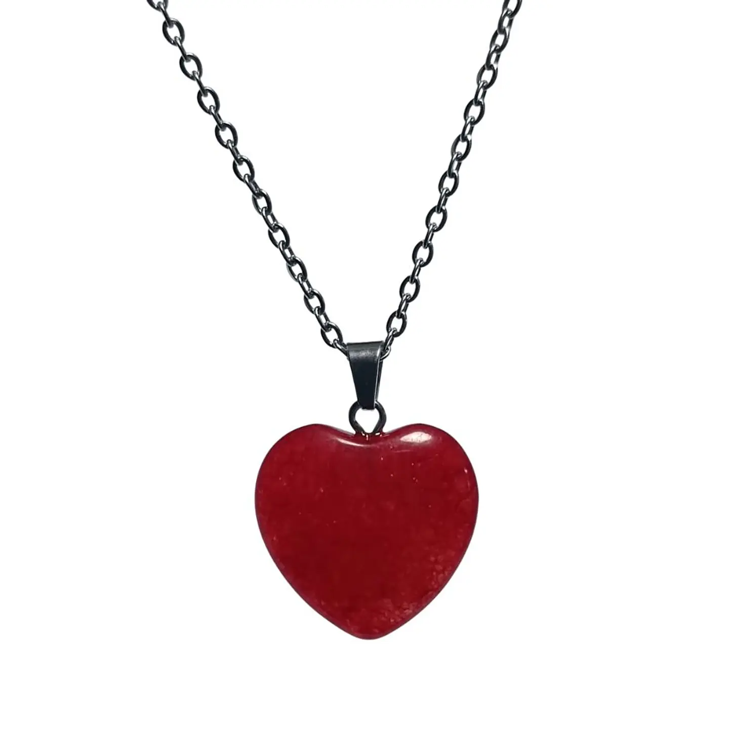 Collar Piedra Corazon Jade Rojo + Cadena Acero 2