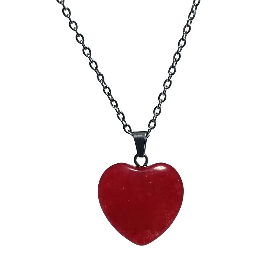 Collar Piedra Corazon Jade Rojo + Cadena Acero 2
