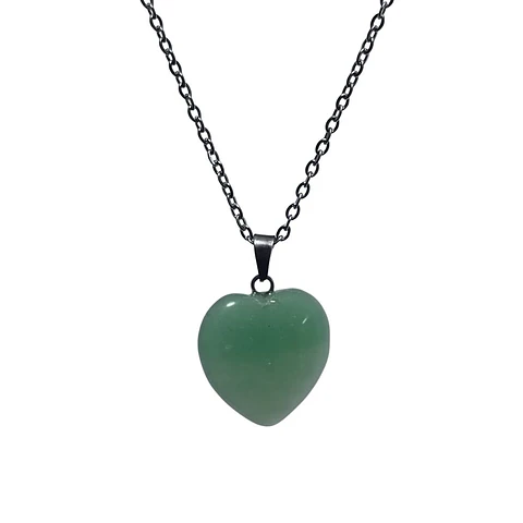 Collar Piedra Corazon Jade Verde + Cadena Acero